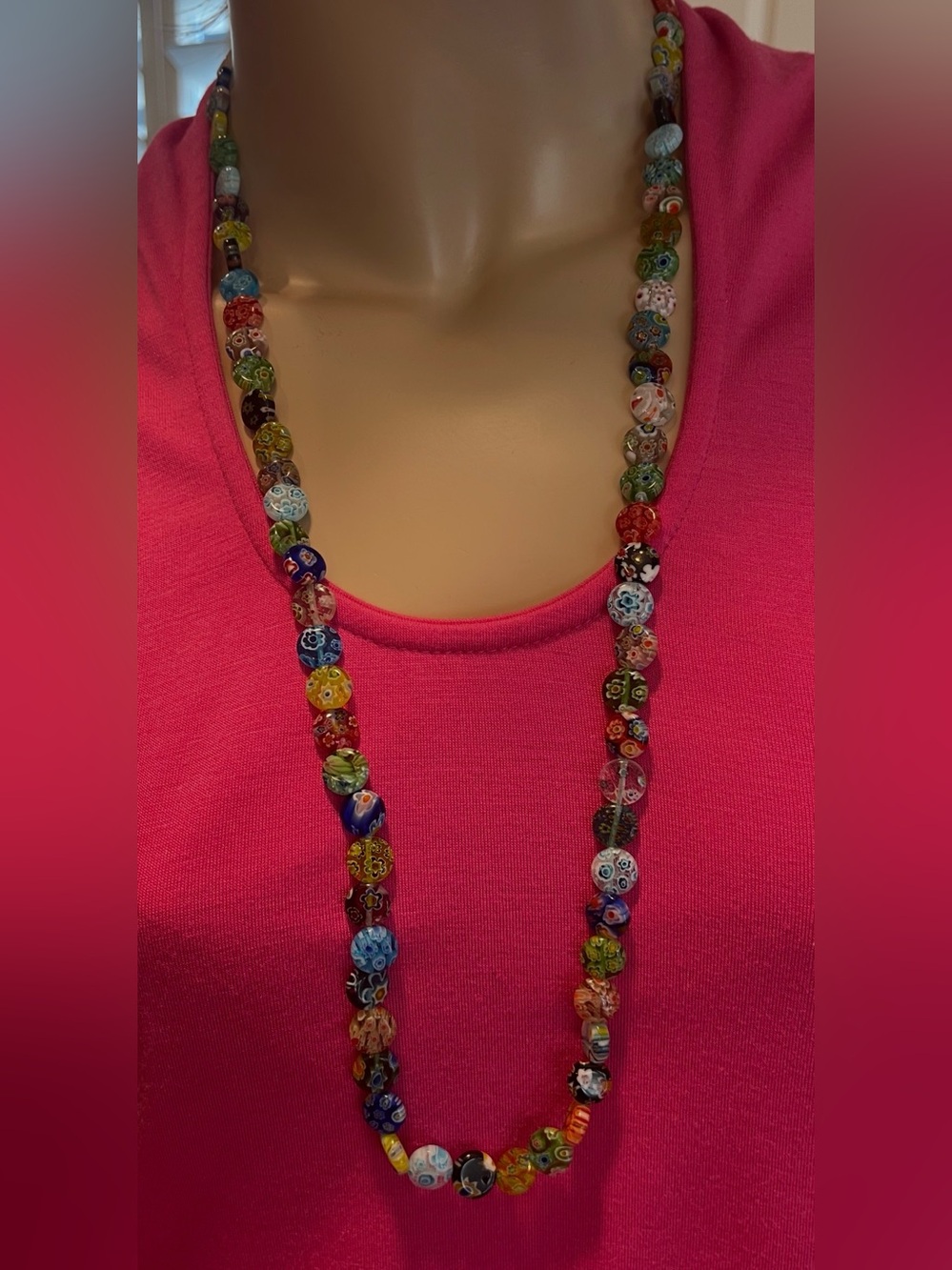 Multicolor Millefiori Glass Bead 32” Long Necklace - 2 Bracelet - Women Jewelry